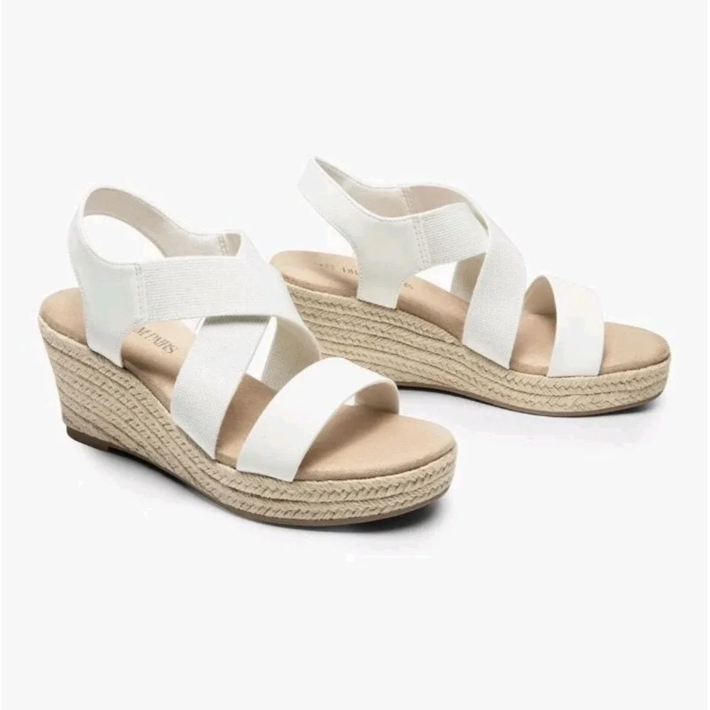 Women Elastic Ankle Strap Espadrilles Wedge Sandals Open‎ Toe Casual Size 8